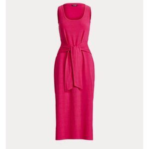 Ralph Lauren Women’s Pink Tie Front Cotton Blend Midi Dress, Sz 8, Black Label